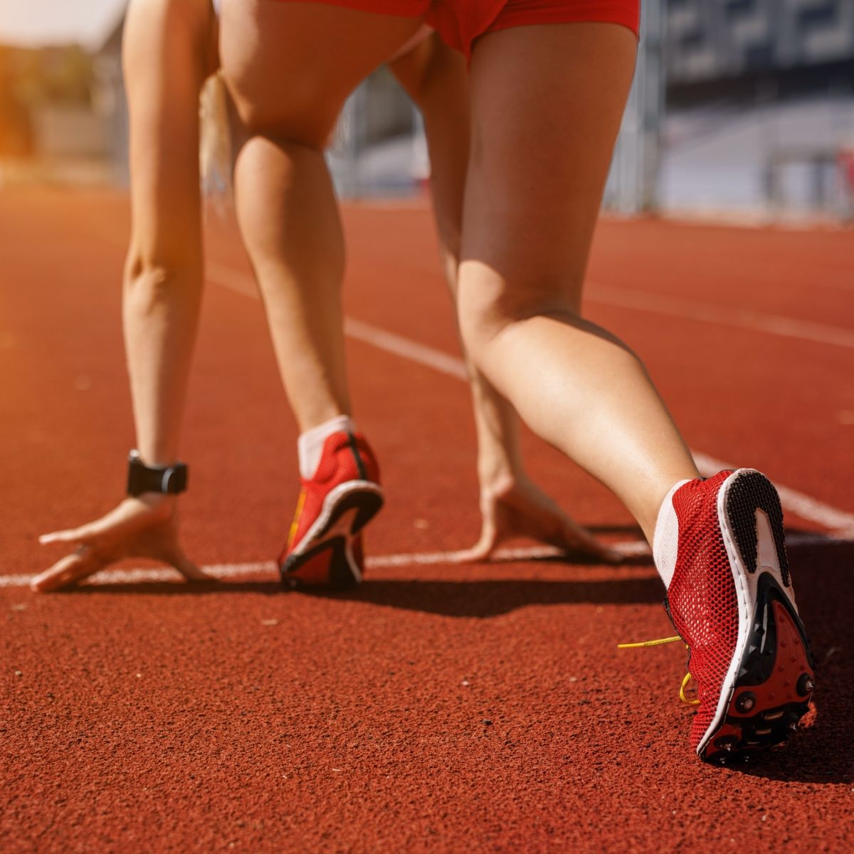 An athlete getting ready to run